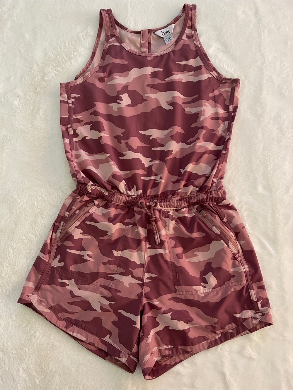Athleta Girls' Rose Pink Camo Tank Romper SZ  XL  14